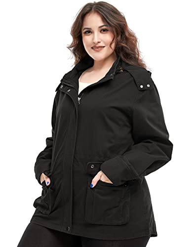 Soularge Women's Plus Size Windproof Fall Jacket With Detachable Hood(Black,3X) #TOP3