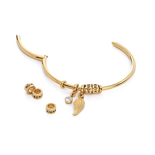MYKA-Personalized-Linda-Open-Bangle-Brass-Bracelet-with-Engraved-Beads-in-Sterling-Silver-925-or-Gold-Rose-Gold-Plating-Custom-Gift-for-Her-Wife-Mom-Grandma-Women--Dainty-Jewelry-For-Mothers-Day-Xmas-