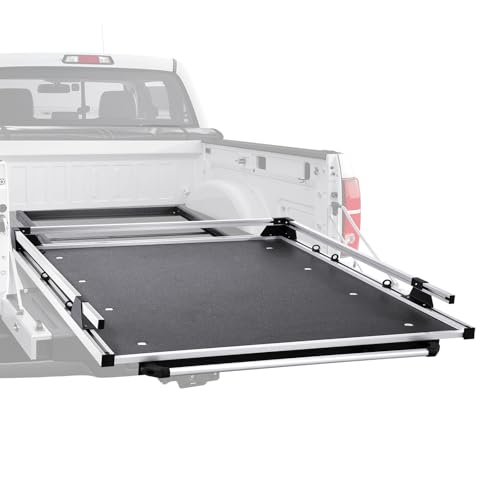 VEVOR Sliding Truck Bed Organizer 65 x 48-Inch Heavy Duty Truck Bed Storage Drawer with 1000 lbs Capacity Features 6 Movable Rings for Securing 2-Postion Slide Out Tray for Pickup Trucks Black