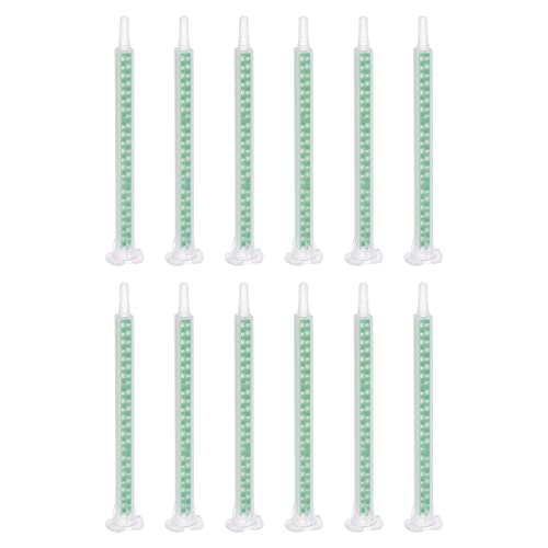 sourcing map 15 Pcs Epoxy Tubes Static Mixer, 4.53-inch Plastic Resin Mixing Nozzle Flat Tip for AB Glue Adhesive Gun Applicator 50mL Cartridges, Green