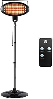 COSTWAY Electric Patio Quartz Heater with Remote Control, 1500W Halogen Freestanding Heater