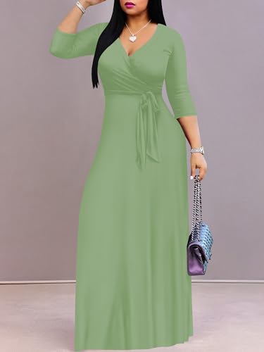 Image of Plus Size Maxi Dress for Women V Neck 3 /4 Sleeve Wrap Dress