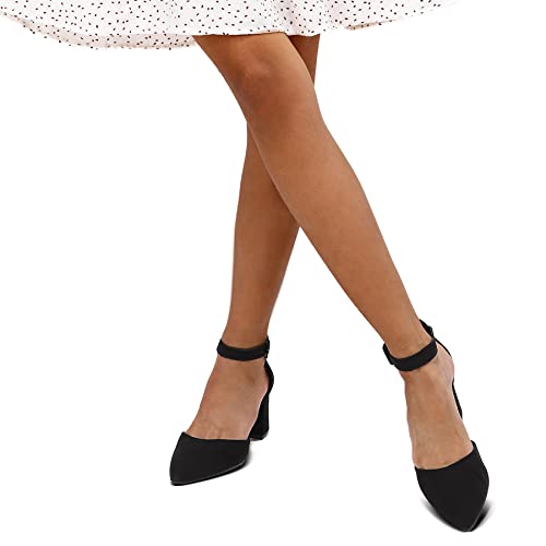 mysoft Women's Pointed Toe Low Chunky Heels Closed Toe Ankle Strap Dress Pump Shoes - Available in Wide Sizes - Image 4