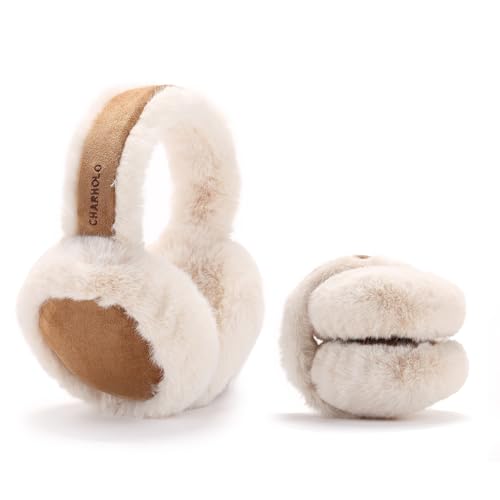JIDIRIJI Brown Suede Fuzzy Earmuffs, Women's & Unisex Adults, Cold-Weather Ear Muffs, 20 dB Noise Attenuation, Foldable, Universal Style