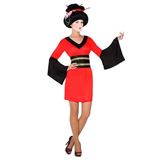 Atosa- Disfraz Geisha Corto, Color Rojo y Negro, M-L (4983)