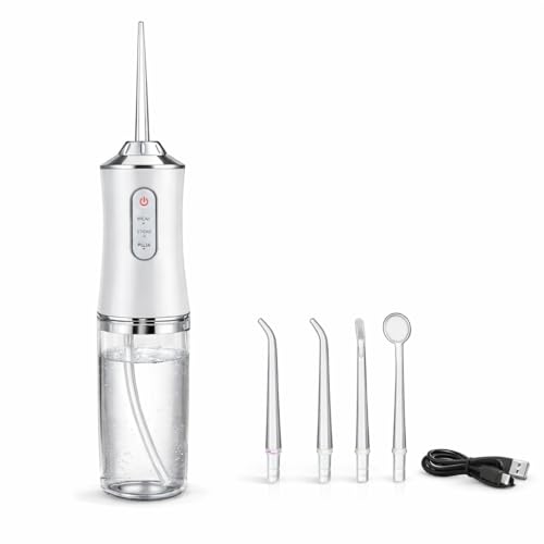 Portable Water Flosser for Teeth Cleaning, 220ML Oral Irrigator, Cordless USB Rechargeable Dental Water Flosser with 4 Jet Tips, 3 Modes (Soft/Normal/Pulse), IPX7 Waterproof, Travel-Friendly Oral Care Device