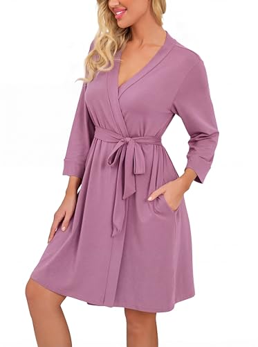 Image of PrinStory Womens Robe Lightweight Short Knit Bathrobe Soft Ladies Sleepwear with Pockets