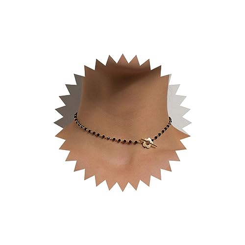 Wendalern Cristal Negro Cadena De Cuentas De Vidrio Gargantilla Flor Collar De La Clavícula De La Joyería Para Las Mujeres Chicas Adolescentes