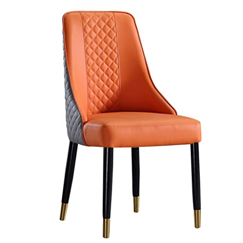Silla de Comedor Moderna tapizada de Cuero con Patas de Madera, sin Brazos, Ideal para la Sala de Estar (Naranja)