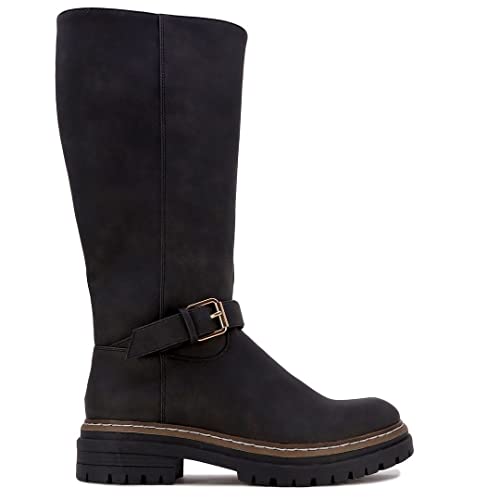 Nautica Women's Faux Fur Riding Boots Tall Shaft Knee High Dress Boot-Talor-Black Size-8.5 #TOP1