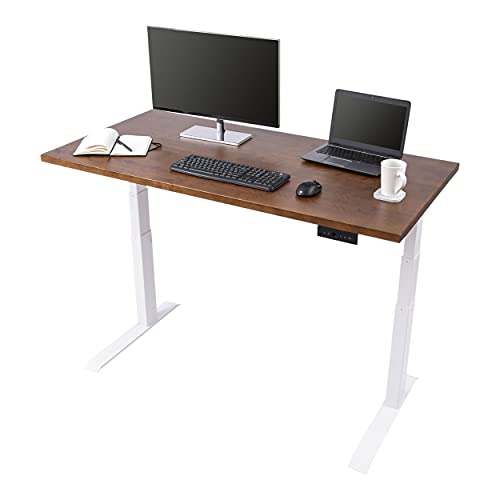Image of Stand Up Desk Store Solid Wood Top Electric Adjustable Height Standing Desk with Programmable Memory (White Frame /Walnut Top, 60 inch Wide)