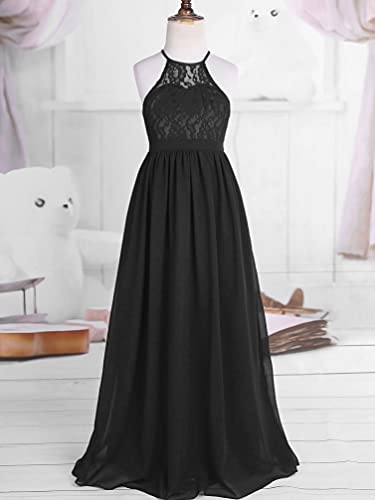 YiZYiF Kids Big Girls Halter Chiffon Floral Lace Wedding Flower Girl Dresses Evening Prom Maxi Dance Party Gowns4