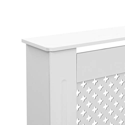 INLIFE Radiator Cover MDF with Matt Finished Slatted Design Heating Cabinet Smooth Top for Living Room Bedroom Furniture Decor 59.8\"x7.5\"x32.1\" Grid - Thumbnail 5