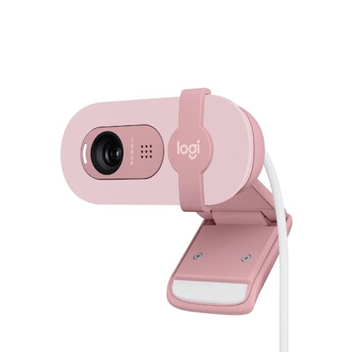 Brio 100 Full HD per riunioni e streaming, bilanciamento automatico illuminazione, microfono integrato, copriobiettivo, USB-A per Microsoft Teams, Google Meet, Zoom ecc - Rosa - Webcam