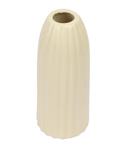 Image of SPHINX Ribbed Pipe Ceramic Vase for Flowers, Pampas Grass, or Live Plants | Decorative Home & Office Centerpiece Gift - No Flowers- (White, 9 Inch)