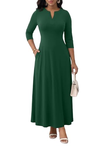 Image of MarryUP Women's V-Neck 3 /4 Sleeve Elegant Maxi Dress with Pockets Church Dresses 2026