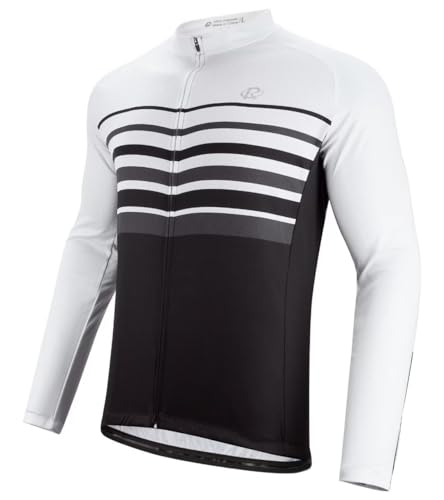 ROTTO Mens Long Sleeve Cycling Jersey Bike Shirt with Rear Pockets
