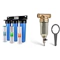 iSpring 3-Stage Whole House Water Filter System Bundle with Reusable Spin Down Sediment Pre-Filter, Reduces Iron, Manganese, Chlorine, 1000 Micron