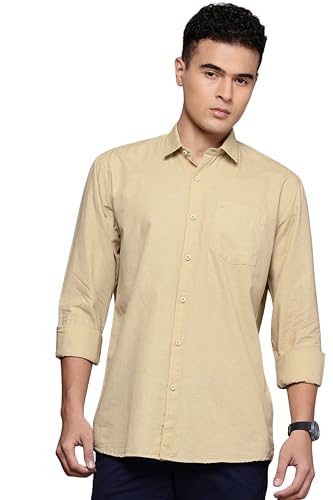 Image of Men's Cotton Linen Solid Shirt | Slim Fit Full Sleeve Casual Shirt | Lightweight | Breaethable | Stylish