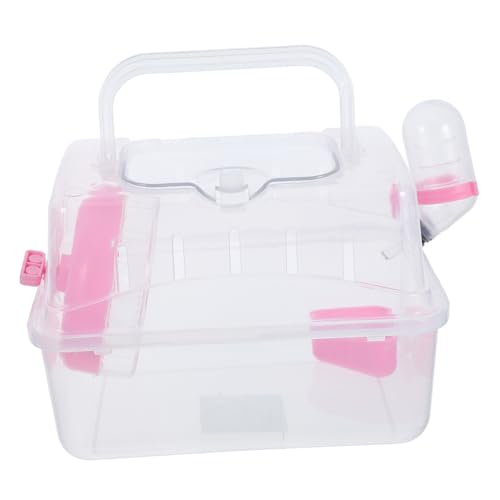 Happyyami Hamster Travel Carrier Portable Outdoor Cage for Pets Transparent Dwarf Hamster Carry Case with Feeding Accessories for Outings Hiking and Travel