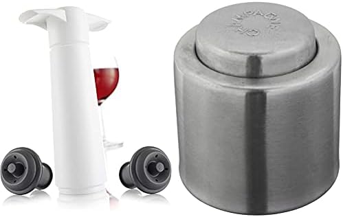 Vacu Vin Wine Saver Gift Set - White | 1 x Vacuum Pump + 2 x Vacuum Wine Stopper