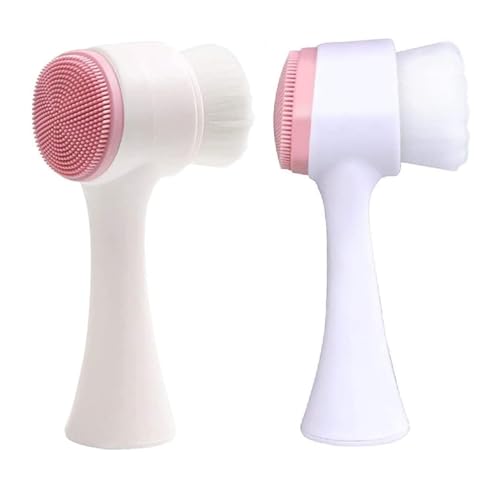 Cepillos de Limpieza Facial 2 en 1 | Limpieza Profunda y Exfoliación para una Piel Resplandeciente | Cepillo Limpiador de Poros, Exfoliante Puntos negros y Suave para Limpieza Cutis (x2 Rosa)