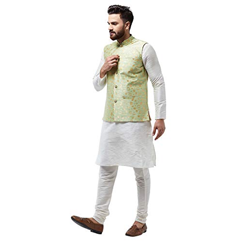 Image of SOJANYA (Since 1958, Men's Silk Blend Grey Kurta Pyjama & Silk Blend Jacket Combo