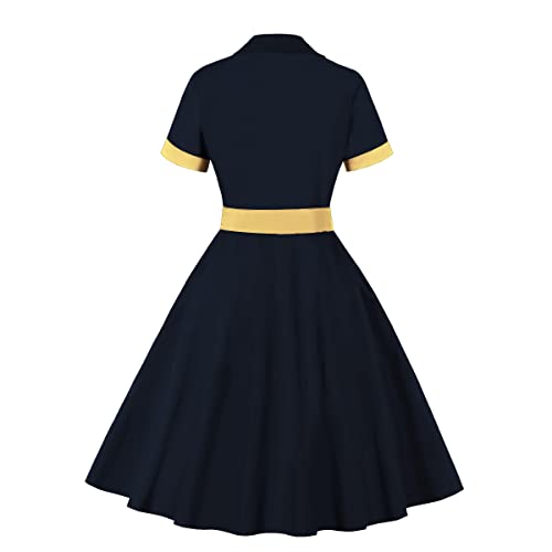 Image of 50s Dresses for Women Vintage 1950s Notch Lapel Cocktail Dress Retro 60s Rockabilly Audrey Hepburn Tea Party Dress