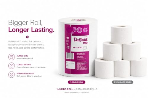Image of DAFFODIL HRT Jumbo Roll 220m | Premium Hard Roll Towel | Soft, Strong & Highly Absorbent | Long Lasting Commercial Paper | Fits Standard HRT Dispensers | Pack of 1