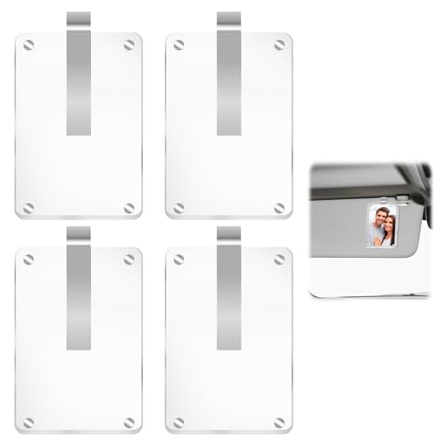 Image of 4Pcs Acrylic Magnetic Personalized Photo Holder, Car Accessories Car Photo Holder Car Visor Clip, Personalized Car Picture Frame, Suitable for Adding Family or Personal Photos