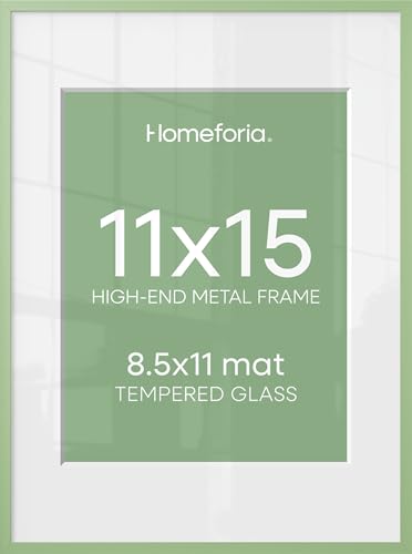 Image of Homeforia 11x15 Picture Frame Sage Green, High End Metal 11x15 Wall Hanging Frame with Mat 8.5x11, 11 x 15 Poster Frames Matted to 8.5 x 11 inch Photo, 11by15 Frame, Tempered Glass, Wall Kit, Set of 2