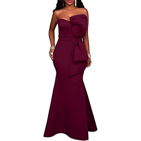 SEBOWEL Women's Sexy Off The Shoulder Bodycon Bow Applique Evening Gown Party Maxi Dress Wine Red XL Cover