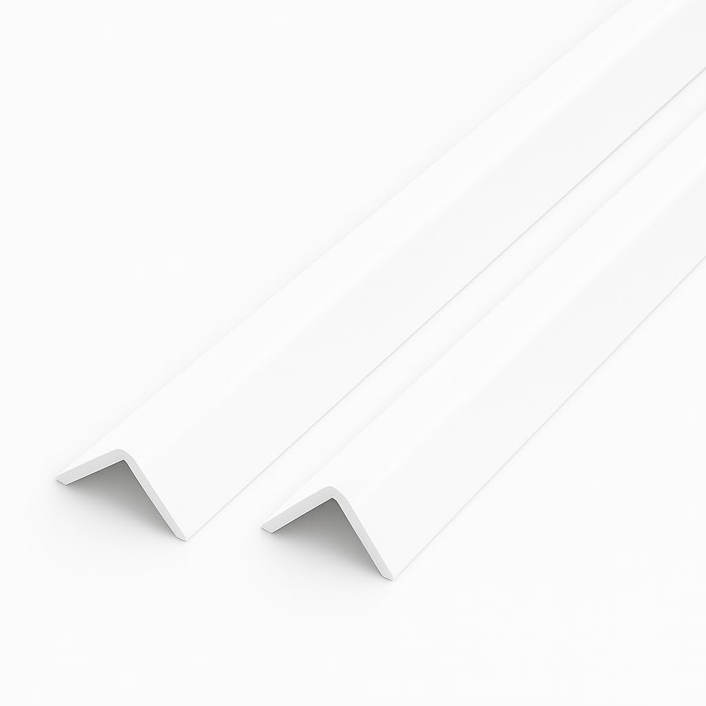 1.5 Metre UPVC Plastic Rigid Angle Corner Trims 10mm - 50mm, 90 Degree Right Angle Profile, Durable Weatherproof uPVC Moulding for Wall Edges, Corners, DIY (2, White, 10mm)