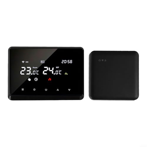 Thermostat programmable sans fil intelligent avec récepteur RF, horaire hebdomadaire, contrôle vocal et application, bouton tactile, verrouillage enfant, température précise pour chaudière à gaz (noir