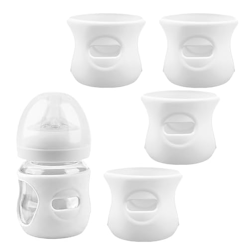 Image of 4 Pack Silicone Sleeves for Avent Natural Glass Baby Bottles, Anti Breakage Glass Bottle Holder, Compatible with Philips Avent Glass Natural Baby Bottle (Milk White, 4 OZ)