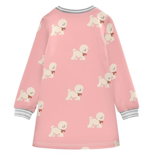 Bichon Frise Girls Dresses Long Sleeve Sweatshirt Dress for Girls Winter Toddler Casual A Line Dresses Size 2-8T2