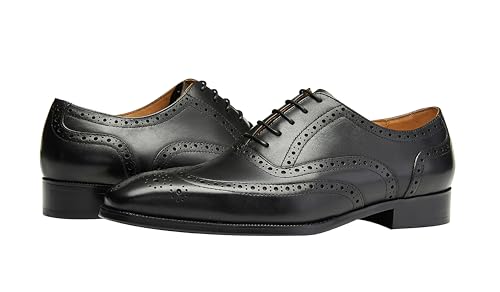 Image of Santimon Mens Dress Shoes Leather Oxfords Wingtip Brogue Tuxedo Business Casual Wedding Shoes for Men