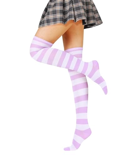 Image of Womens Thigh High Socks Athletic Stripe Cute Colorful Over the Knee High Sock Colorful Long Tube Sock