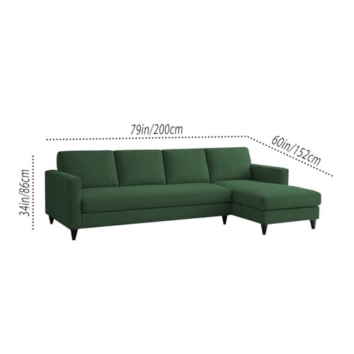 Image of Carlos RHS 4 Seater L Shape Sofa Set for Living Room & Home Office Furniture, Modern Durable Sectional Corner Sofa Couch, Premium Fabric Comfortable Seating with Strong Frame (Green)