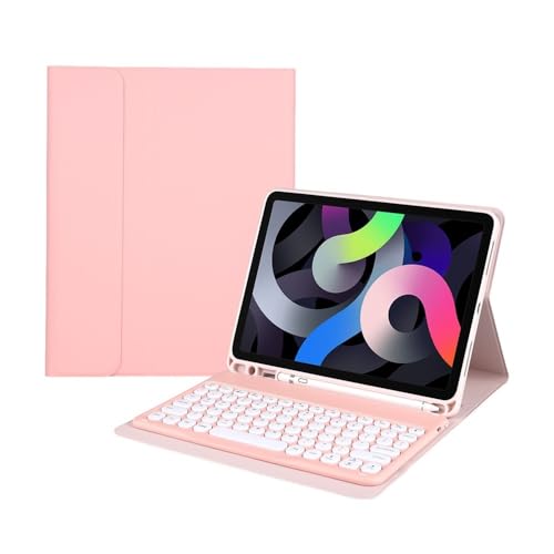 Teclado para iPad 11 y 10 generación con funda protectora rosa arena y teclas redondas QWERTY