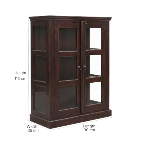 Image of SONA Art & Crafts Wood Crockery Cabinet with Glass Door | Wooden Showcase Almirah | Book Shelf Crockery Unit for Home & Kitchen Living Room - (Walnut)