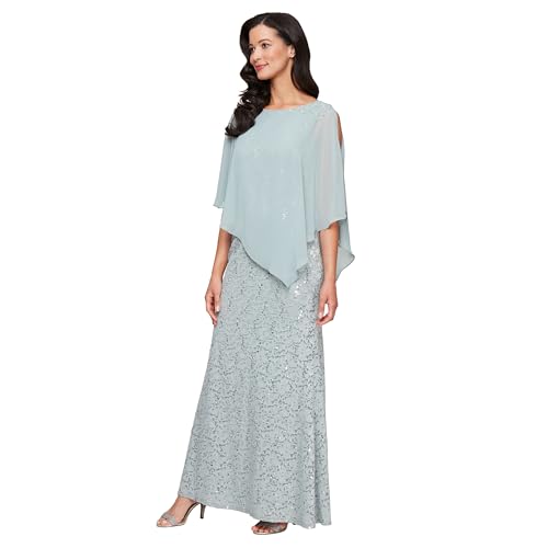 Image of S.L. Fashions Women's Long Sequin Lace Beaded Capelet Overlay Mother of The Bride Dress, Formal Evening Gown