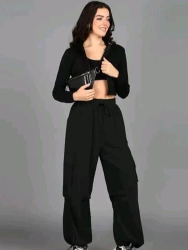 Image of Cargo Utility Pants, Multiple Storage Pockets, Regular Fit, Durable Cotton Blend Workwear, Unisex (in, Numeric, 28, Regular, BLAACK)