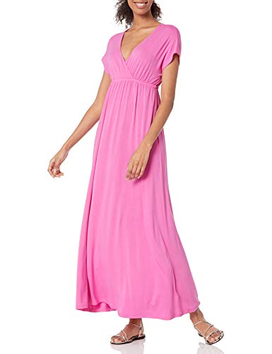Amazon Essentials Women's Solid Surplice Maxi Dress, Bright Pink, X-Large