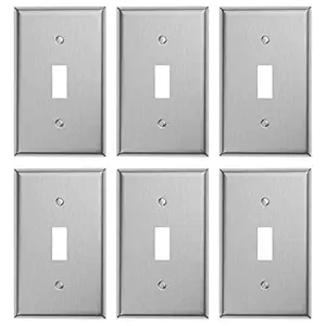 MLLIZH 6-Pack Single Toggle 1-Gang Decora Wall Switch Plate Cover Stainless Steel Light Switch Covers, Brushed Finish, Silver