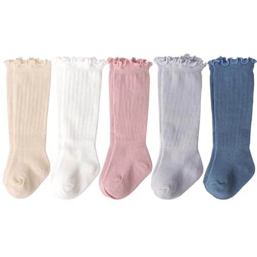 Image of BQUBO Baby Knee High Sock Toddler Girl Dress Socks Baby Knit Stocking Cotton Infant Girls Socks