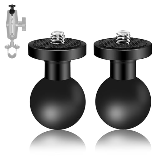 2PC Aluminum Alloy 1 Ball Mount Adapter with 1/4-20 Threaded Stud for Insta360 One X3 X2 X R RS GoPro DJI OSMO Action Camera Compatible with RAM Ball Head Mounts B Size Double Socket Arm