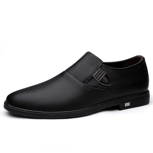 Men's Genuine Leather Slip On Dress Loafers Pointed Toe Low Top Lightweight Soft Non Slip Rubber Sole Formal Shoes for Wedding Party Office Business Casual