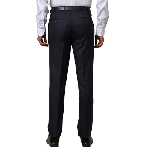 Image of Raymond Men's Mid Rise Contemporary Fit Poly Viscose Blend Solid Pattern Flat Front Formal Trouser