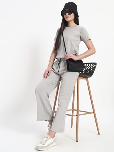 Image of Vogaan Women's Summer 2 Piece Co-Ord Set for Women Casual Short Sleeve Crop Top Wide Leg Sweat Pants for Travel Vacation Outfits Lounge Sets
